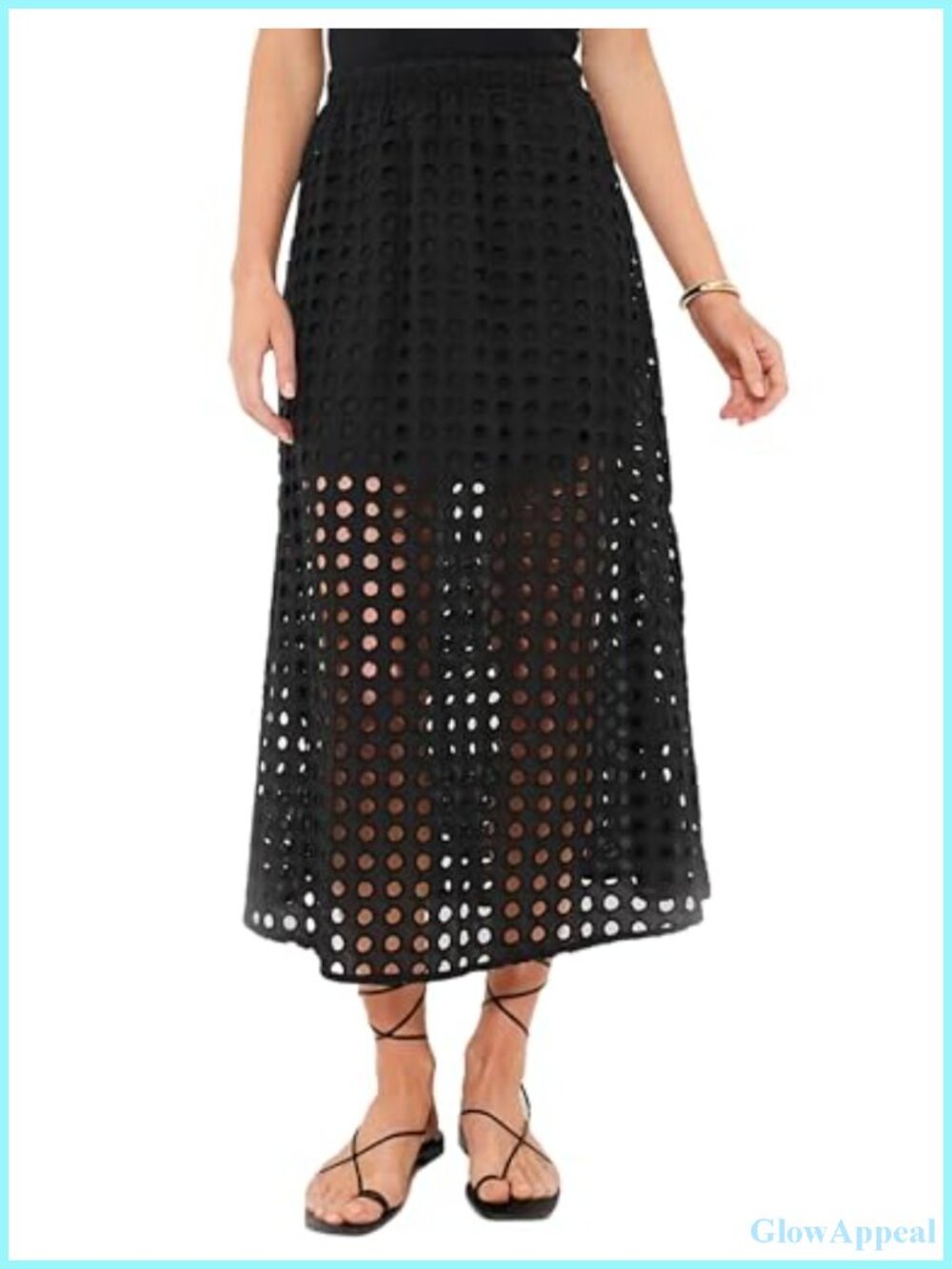 Women's Cotton Eyelet Maxi Skirt with Lining Lightweight Summer Casual